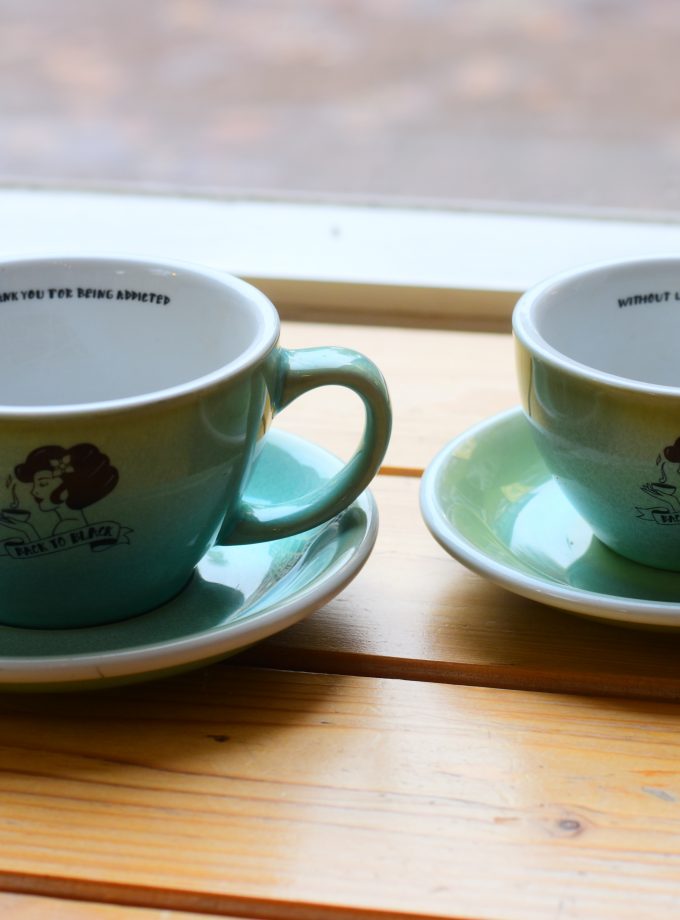 Green Back to Black Latte cup & saucer